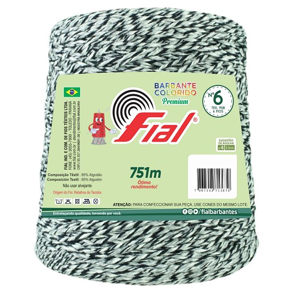 Barbante Mesclado Premium Fio 6 700g Fial - Preto/Cinza/Branco - Un