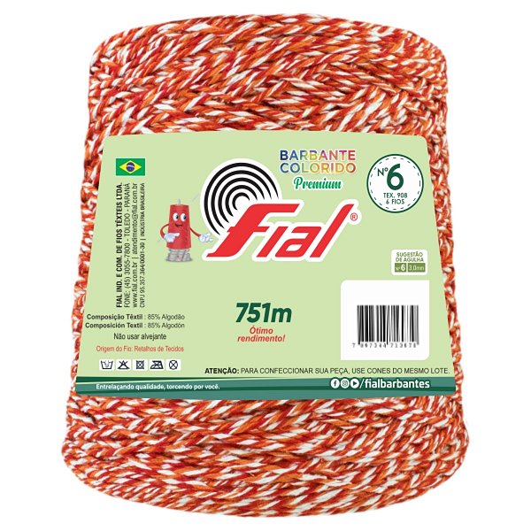 Barbante Mesclado Premium Fio 6 700g Fial - Vermelho/Laranja/Branco - Un