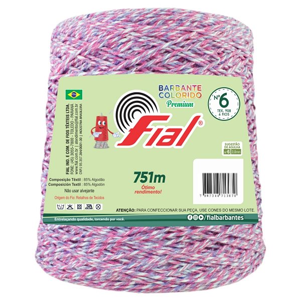 Barbante Mesclado Premium Fio 6 700g Fial - Roxo/Rosa/Branco - Un