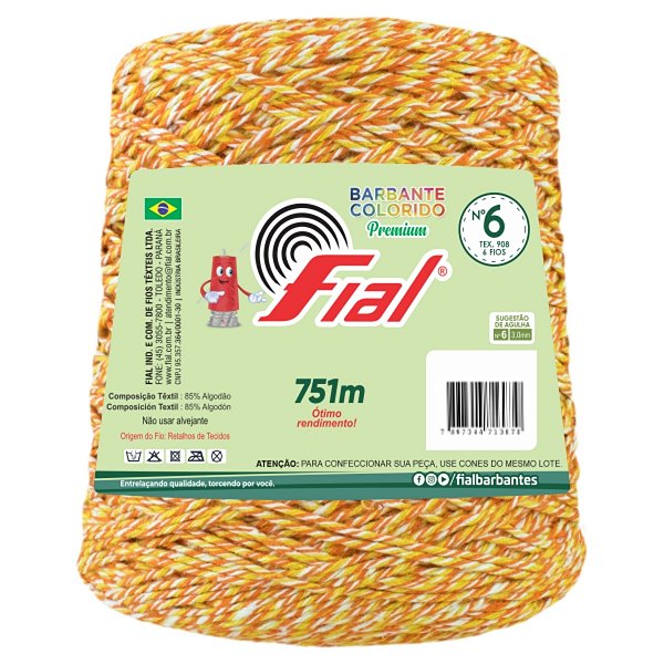 Barbante Mesclado Premium Fio 6 700g Fial - Amarelo/Laranja/Branco - Un