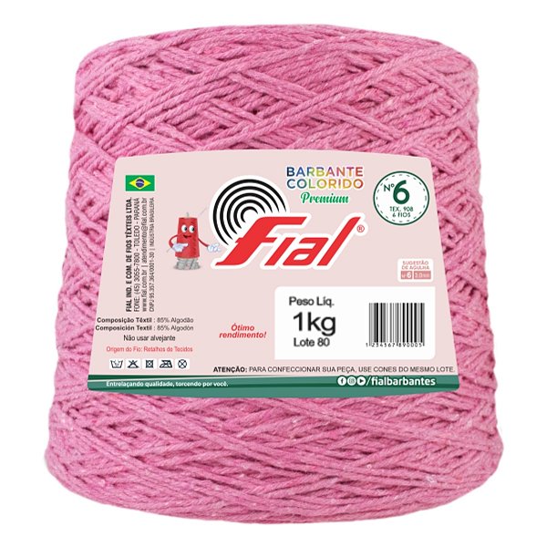 Barbante Colorido Premium Fio 6 1Kg Fial - Rosa - Un