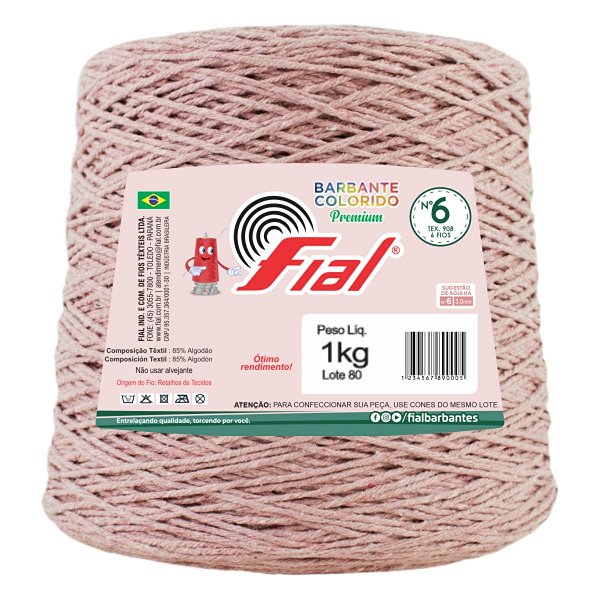 Barbante Colorido Premium Fio 6 1Kg Fial - Rosê - Un