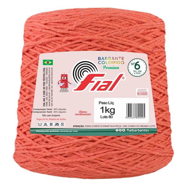 Barbante Colorido Premium Fio 6 1Kg Fial - Pêssego - Un