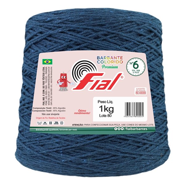 Barbante Colorido Premium Fio 6 1Kg Fial - Azul Marinho - Un