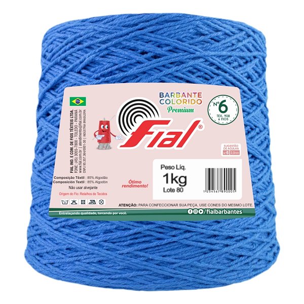 Barbante Colorido Premium Fio 6 1Kg Fial - Azul Royal - Un