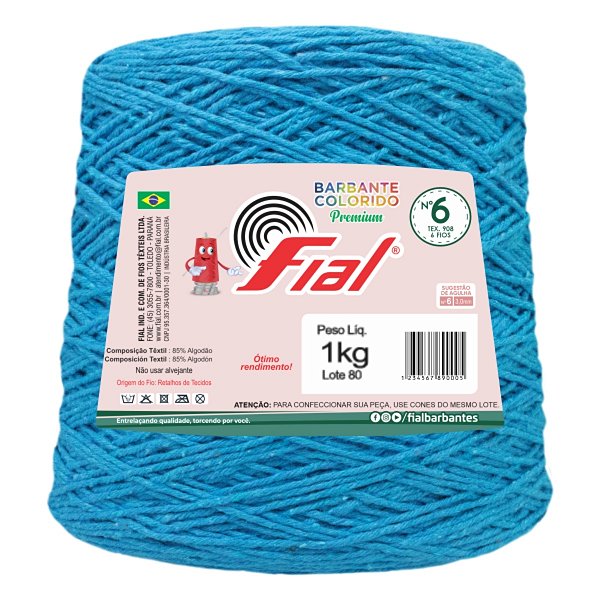 Barbante Colorido Premium Fio 6 1Kg Fial - Azul Turquesa - Un