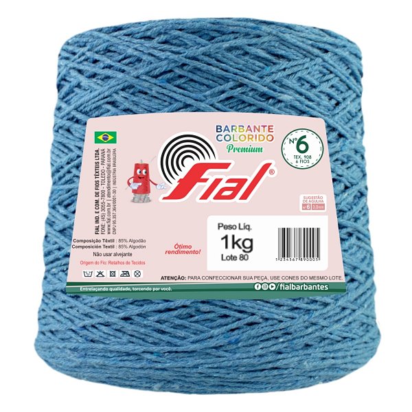 Barbante Colorido Premium Fio 6 1Kg Fial - Azul Celeste - Un