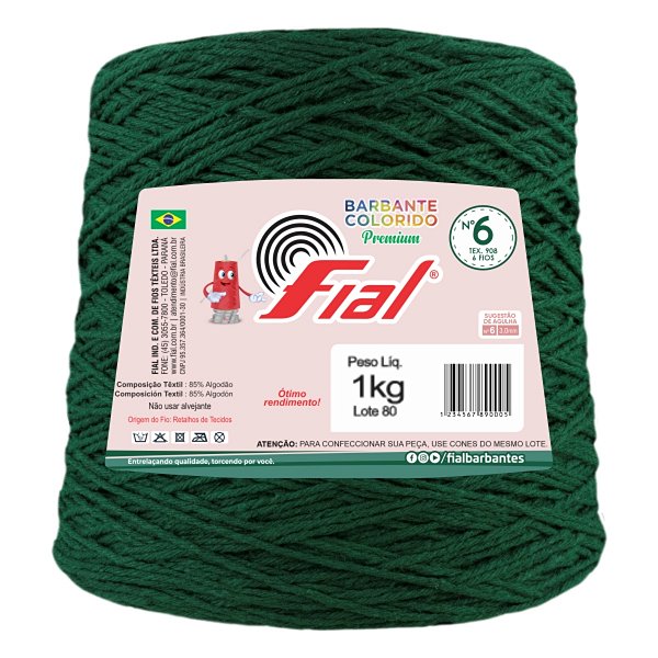 Barbante Colorido Premium Fio 6 1Kg Fial - Verde Soldado - Un
