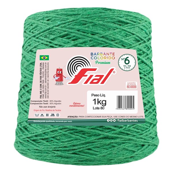 Barbante Colorido Premium Fio 6 1Kg Fial - Verde Bandeira - Un