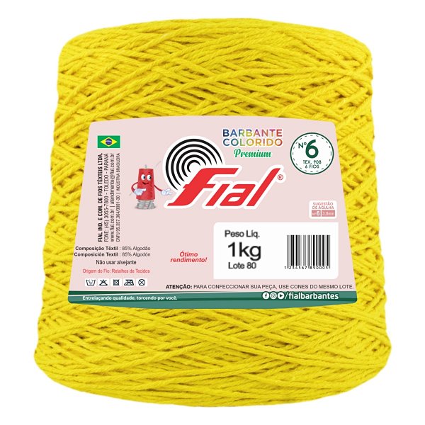 Barbante Colorido Premium Fio 6 1Kg Fial - Amarelo Ouro - Un