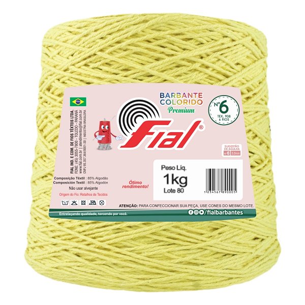 Barbante Colorido Premium Fio 6 1Kg Fial - Amarelo Claro - Un