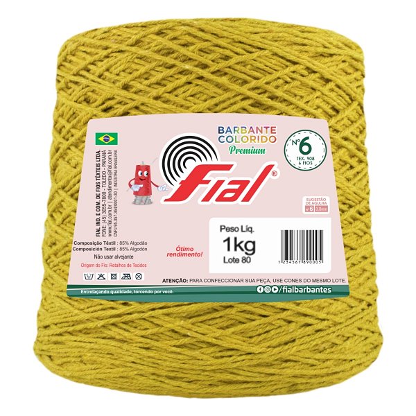 Barbante Colorido Premium Fio 6 1Kg Fial - Amarelo Gema - Un