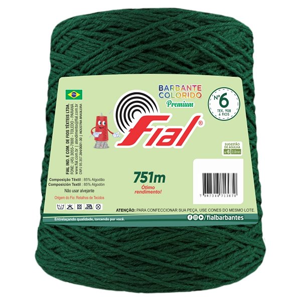 Barbante Colorido Premium Fio 6 700g Fial - Verde Soldado - Un