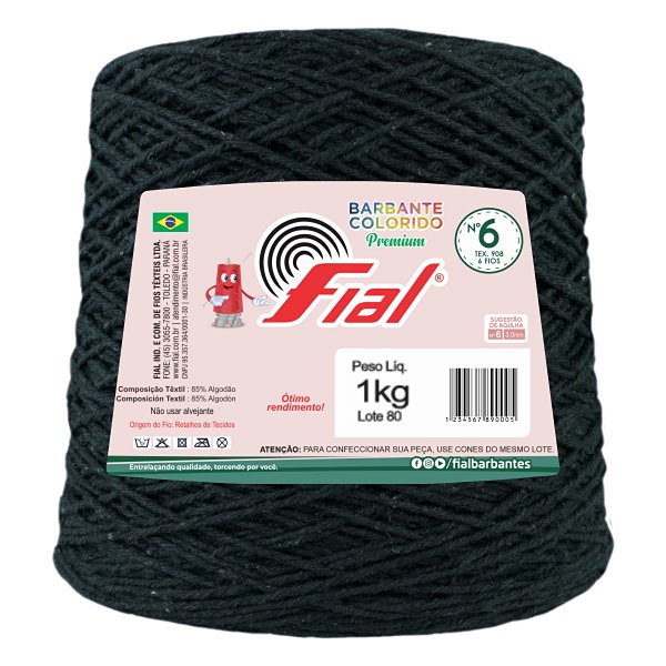 Barbante Colorido Premium Fio 6 1Kg Fial - Preto - Un