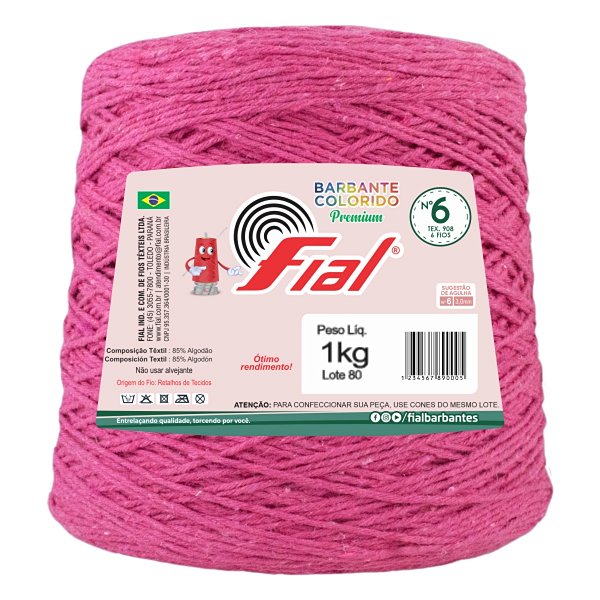 Barbante Colorido Premium Fio 6 1Kg Fial - Pink - Un