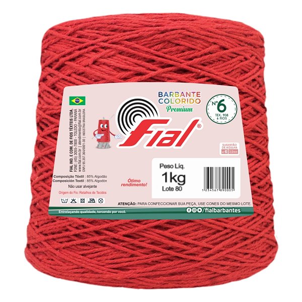 Barbante Colorido Premium Fio 6 1Kg Fial - Vermelho - Un
