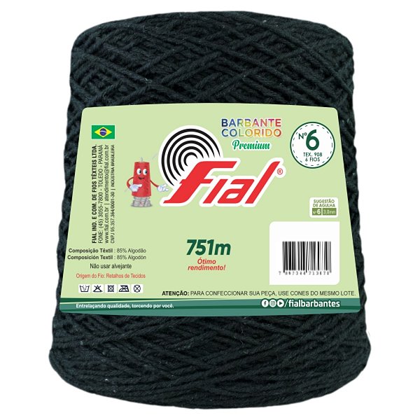 Barbante Colorido Premium Fio 6 700g Fial - Preto - Un
