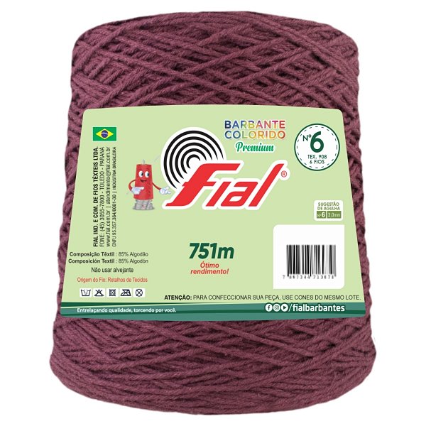 Barbante Colorido Premium Fio 6 700g Fial - Vinho - Un