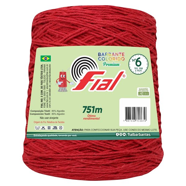 Barbante Colorido Premium Fio 6 700g Fial - Vermelho - Un