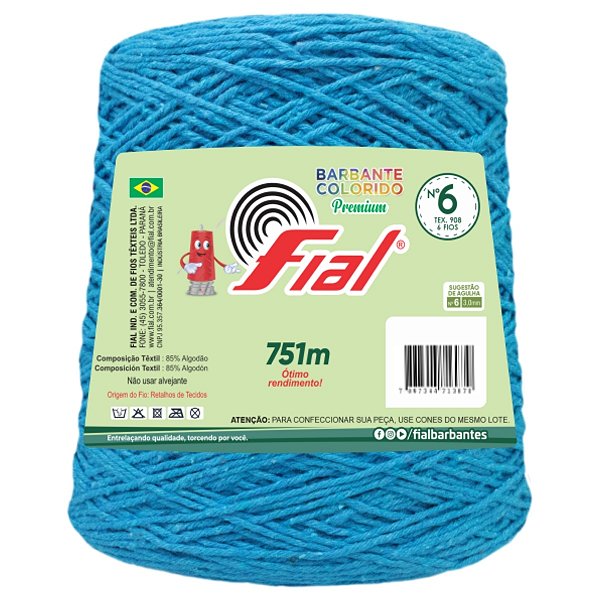 Barbante Colorido Premium Fio 6 700g Fial - Azul Turquesa - Un