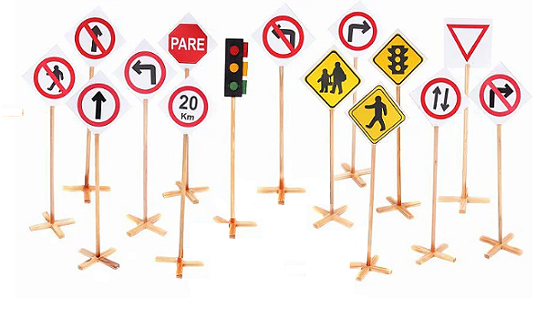 Conjunto Educação no Trânsito com 14 placas + semáforo
