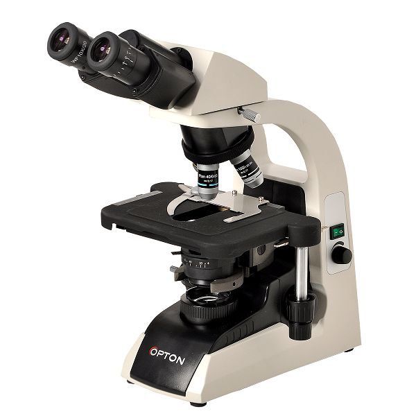 Microscópio Biológico Binocular com Aumento de 40x até 1.000x, Objetiva Planacromática Infinita.