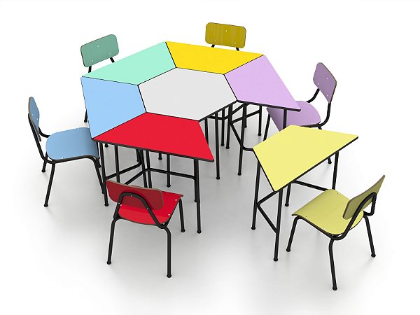 Conjunto Escolar Sextavado Infantil Colorido