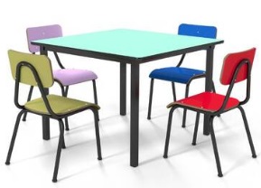 Conjunto Colorido Juvenil com Mesa 80x80cm e 4 Cadeiras