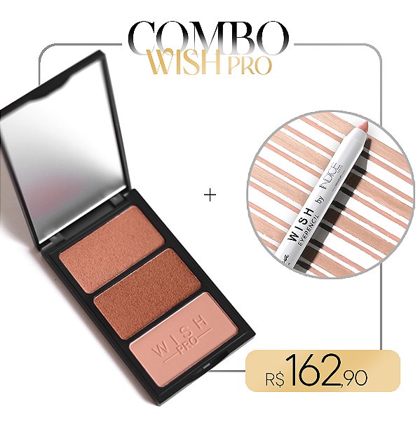 COMBO WISHPRO - (CONTOUR TRIO PALETTE LIGHT + WISH EYEPENCIL COR NUDE) - Michelly Palma - WishPro