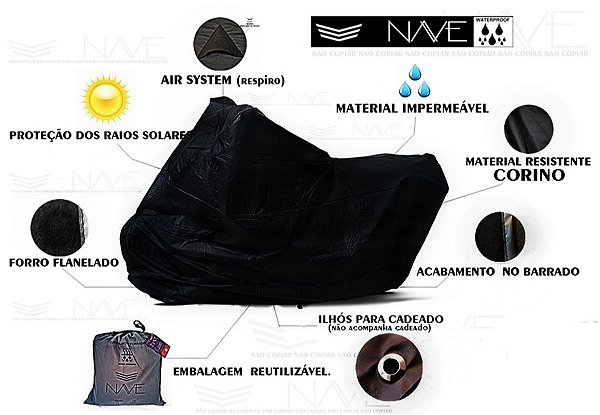 Capa Para Moto Impermeável e Forrada XG Cor Preta