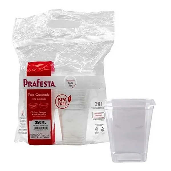 Pote Quadrado 350ml c/ tampa Prafesta