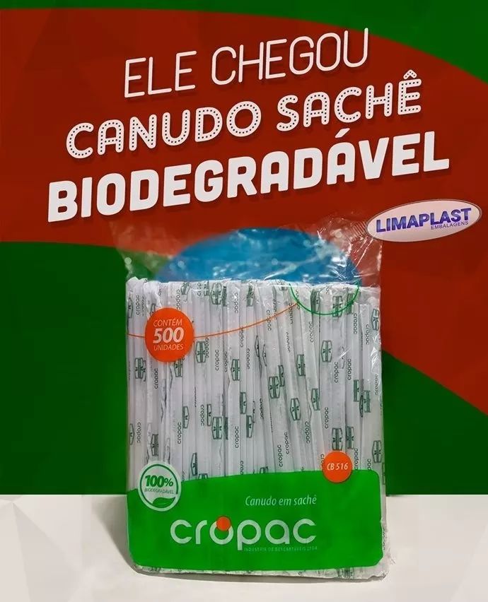 Canudo embalado Biodegradável Milk shake 6mm