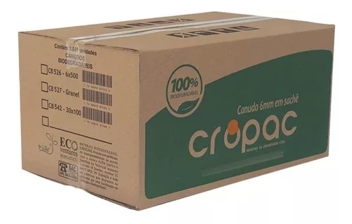 Canudo 6mm Em Sache Biodegradavel - 500x4 (2000un)