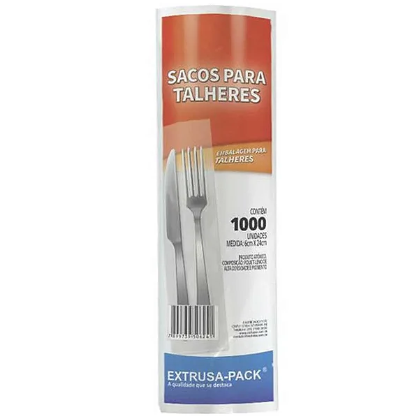 Saco Plastico Para Embalar Talheres 6x23 Extrusa Pack C/ 1000un