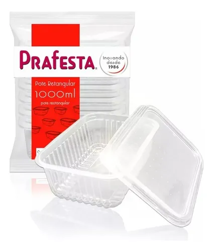 Pote Retangular 1000ml c/ tampa Prafesta