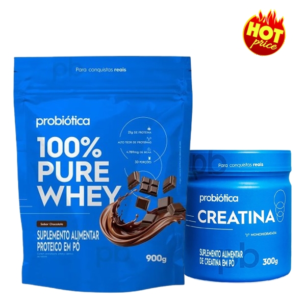 PROMO Whey 100% Pure Refil Probiótica 900g + Creatina 300g