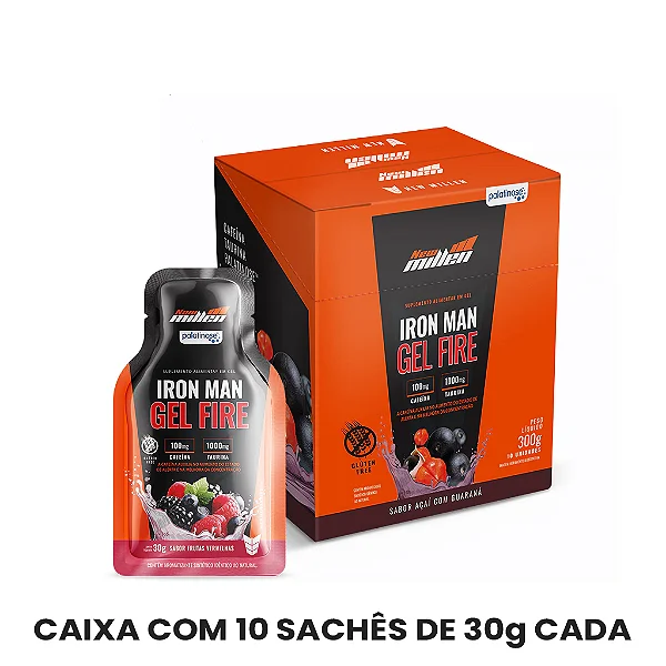 Iron Man Energy Gel Fire 100mg Cafeína 10 Sachês - New Millen