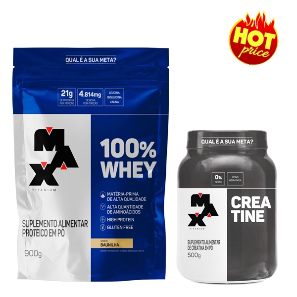 PROMO 100% Whey Refil 900g + Creatina 500g - Max Titanium