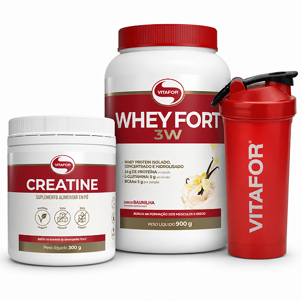 PROMO Whey Fort 3W 900g + Creatina 300g + Coqueteleira BRINDE Vitafor