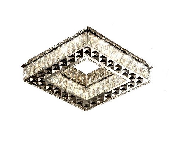 PLAFON QUADRADO 3D CROMO CRISTAL EM LED + CONTROLE REMOTO