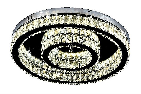 PLAFON LUMINÁRIA CROMO SOBREPOR EM LED COM CRISTAL TRANSPARENTE + CONTROLE REMOTO