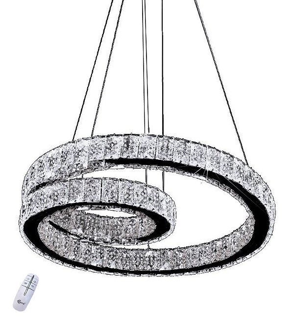 PENDENTE LUSTRE LUXO KAIOL EM CRISTAL TRANSPARENTE COM CONTROLE EM LED 72W BIVOLT