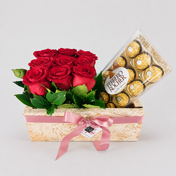 Carré de Rosas Colombianas Vermelhas com Ferrero Rocher