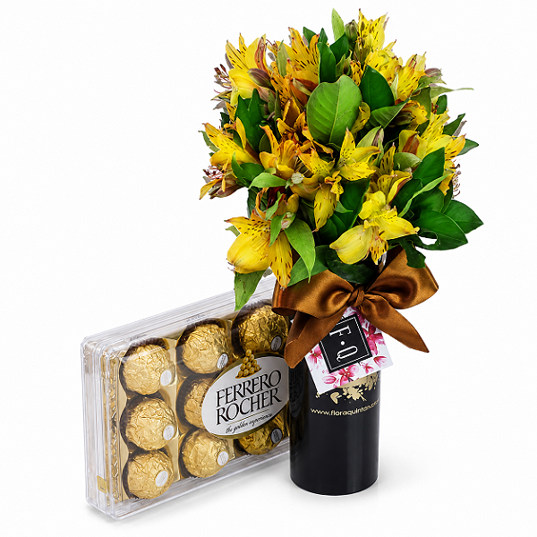 Cup de Alstromérias Amarelas com Ferrero Rocher