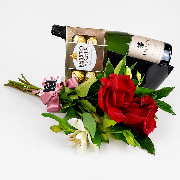 Kit Dupla de Rosas Colombianas com Ferrero e Espumante