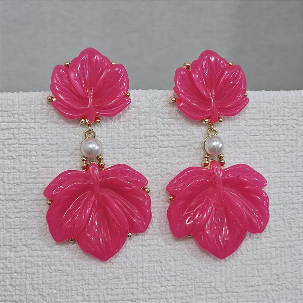 Brinco flor de chita pink