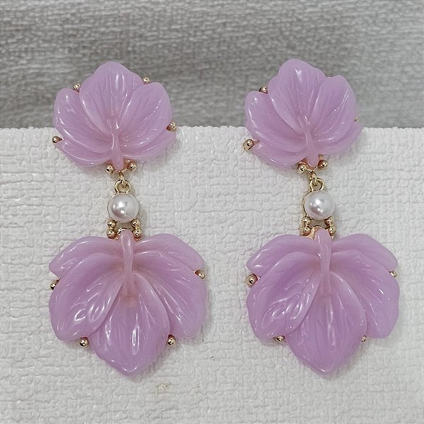 Brinco flor de chita lilás