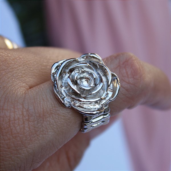 Anel ajustável flor prata