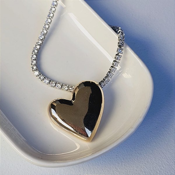 Rivieira  prata com coração dourado