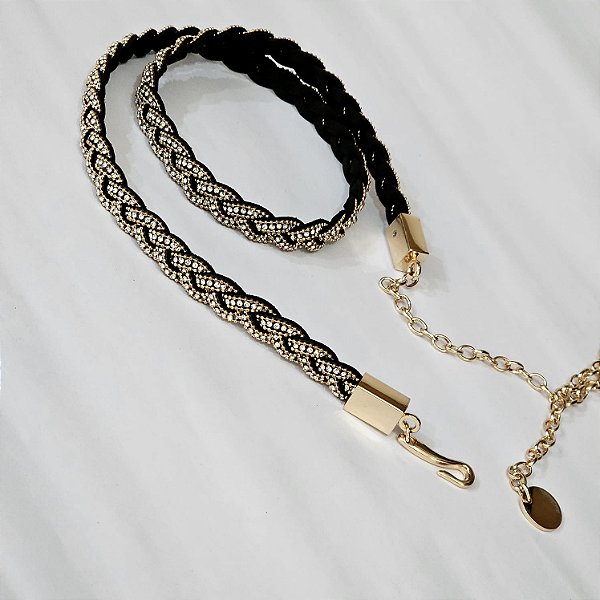 Cinto trança de brilho dourado